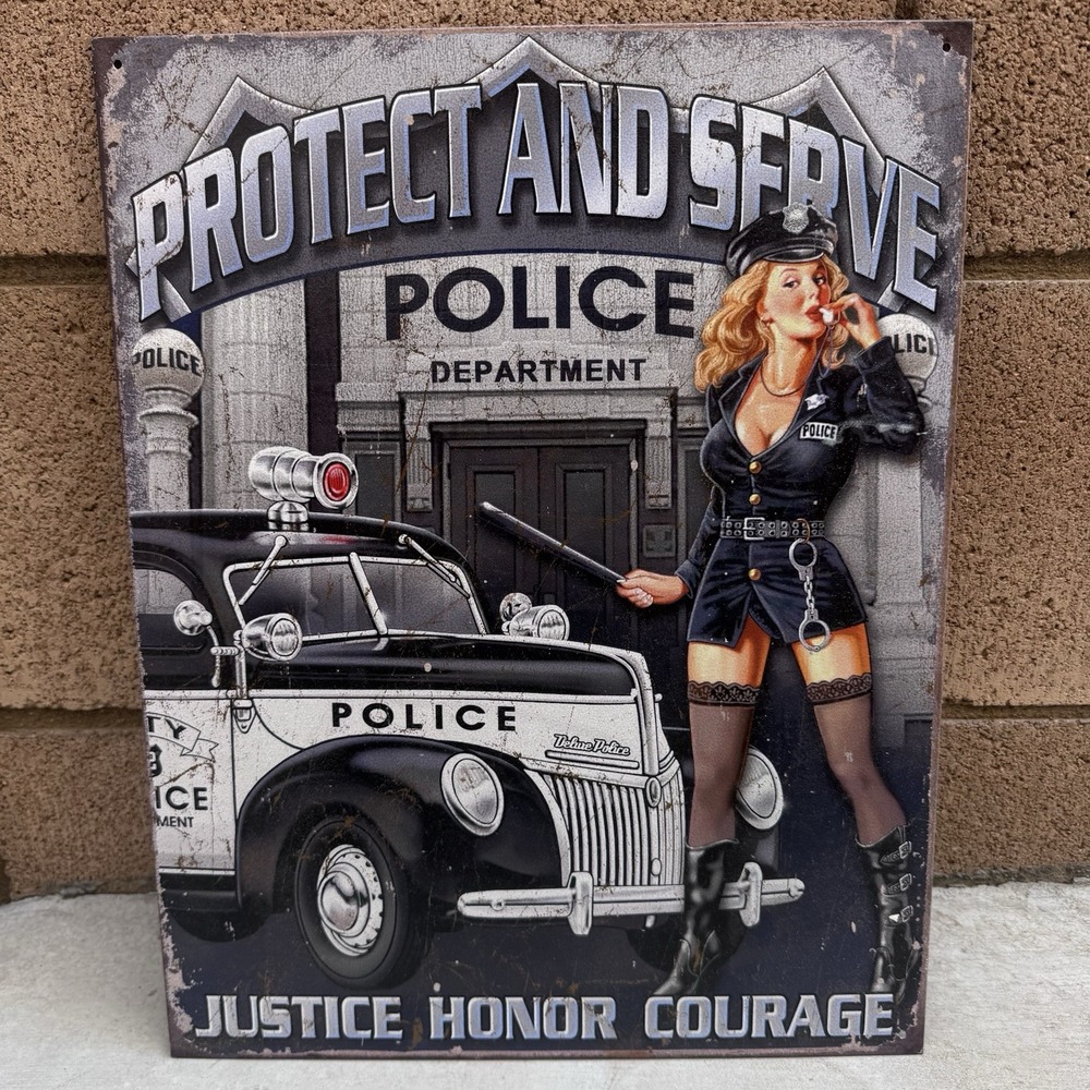 Police Dept Protect & Serve Vintage Metal Tin Sign Wall Decor Garage Man Cave US